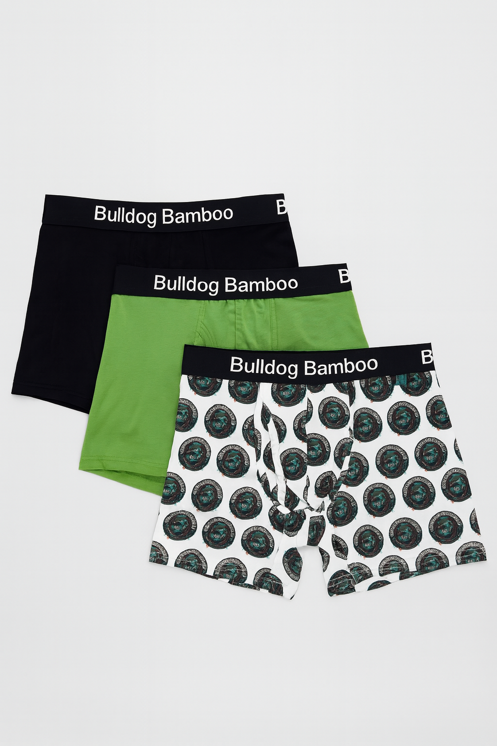 Bamboo Boxers 3 Pack – 2 Plain + 1 Bulldog Print – Soft Breathable Men’s Underwear